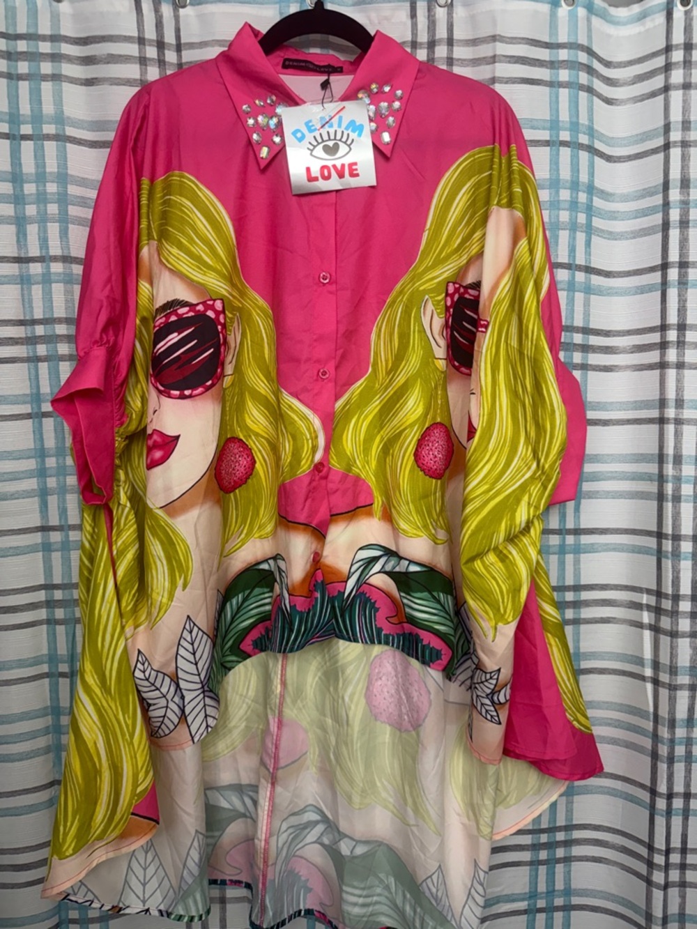Pink Pop Art Button-Up Blouse